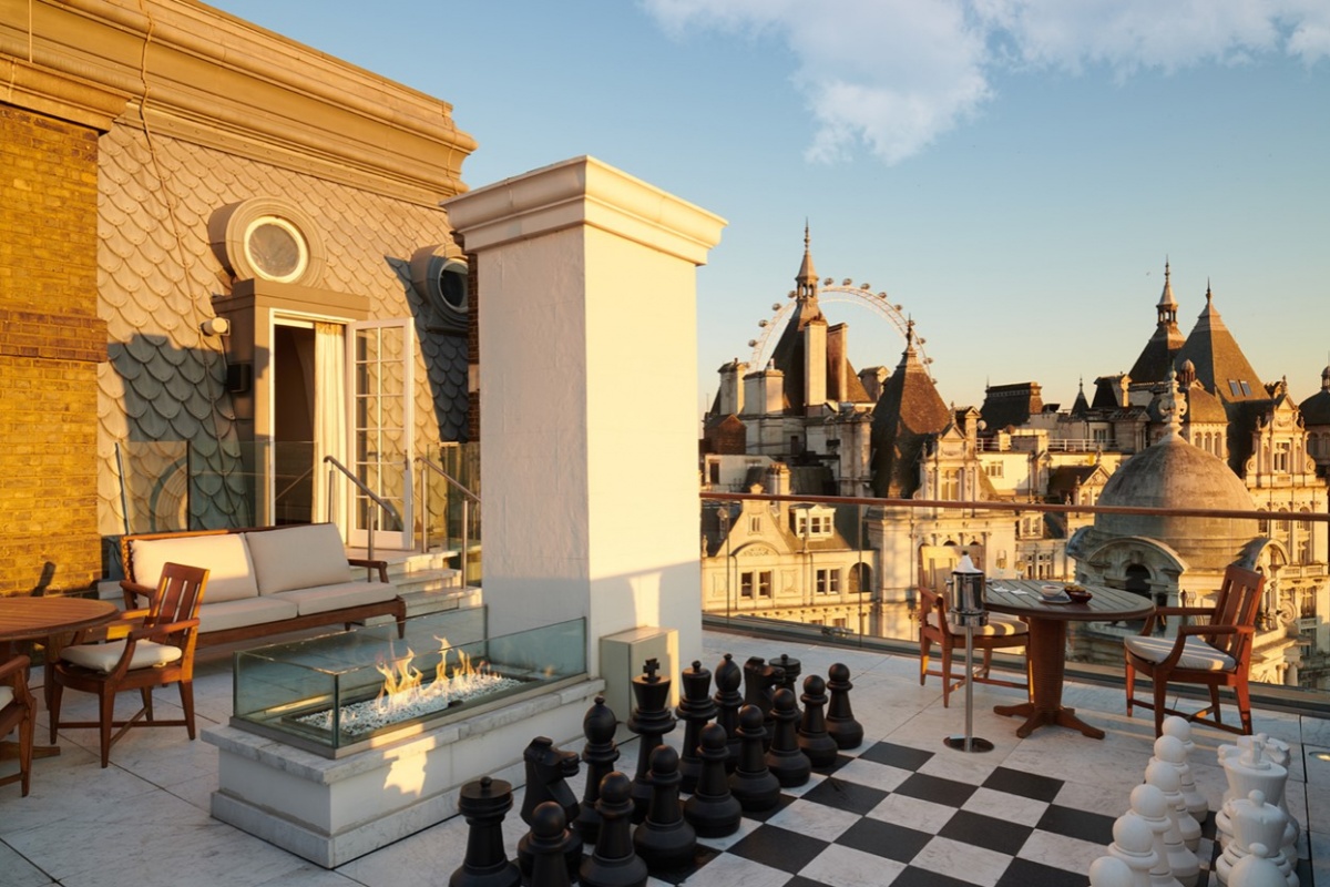 Corinthia Hotel - a chess board on a rooftop