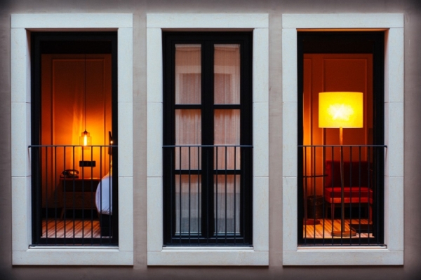 Wittmore Hotel - a row of windows with a lamp and a chair