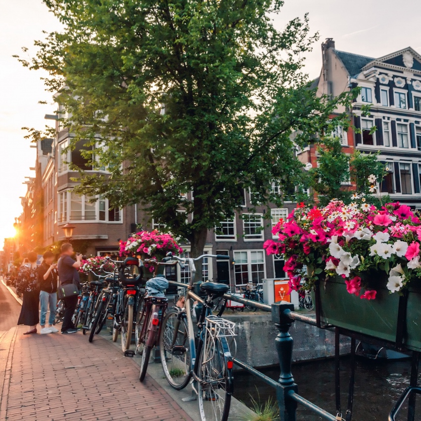 Amsterdam streets at sunset